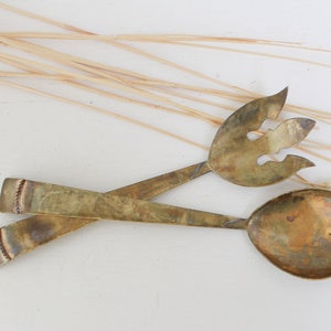 brass salad servers vintage brass serveware scandinavian kitchen serving ware vintage serving utensils for dining table fork and spoon set