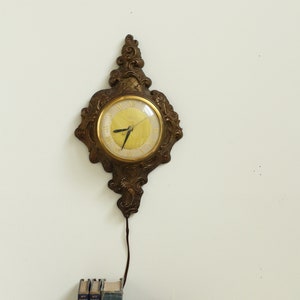 antique wall clock, vintage wall clock, vintage brass clock, unique wall clock, mid century clock, retro wall decor, made in usa,