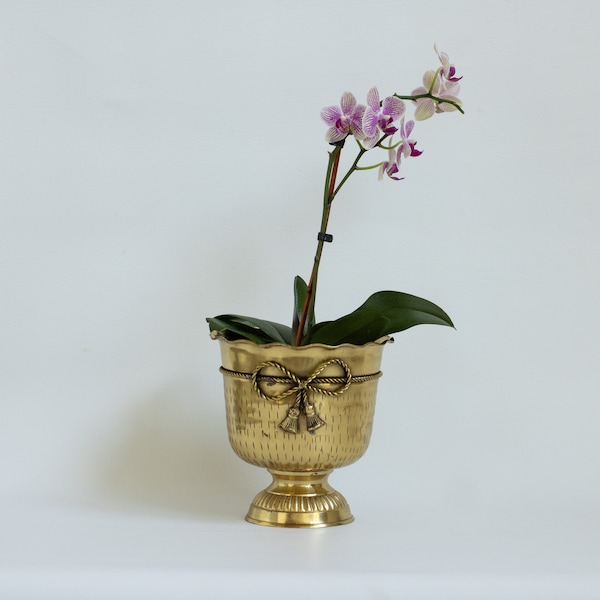 brass urn planter pot vintage metal indoor plant pot orchid display entryway table floral centerpiece diy flower arrangement wedding shower