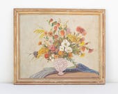Vintage Oil Painting Floral Still Life Vase of Flowers Art Warm Color Palette