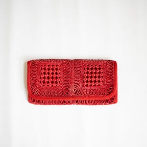 vintage red rattan clutch Italian woven purse boho summer handbag made in Italy bold summer accessory handwoven wicker evening purse