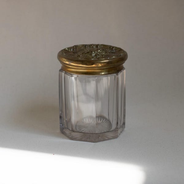 antique humidor glass jar cigar keeper vintage ormolu gold vessel vanity storage victorian home decor pretty bathroom storage jar with lid