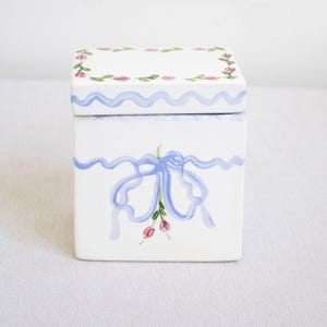 Hand Painted Ceramic Jewelry Box Floral Keepsake Box Small Storage Cottagecore Home Decor