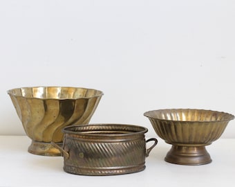 brass bowl, brass plant pot, vintage brass vase, brass gold planter, indoor plant pot, decor pedestal bowl, christmas gift, boho brass