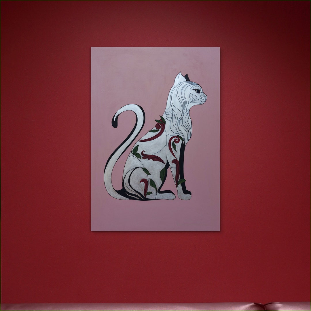Cat Wall Art, White Cat Art, Cat Painting Art , Cat Wood Art, Cat Wall