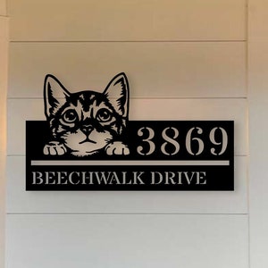 Custom Cute Peeking Cat Kitten Pet Metal Number Metal Address Sign, Cat Lovers Number Metal Name Sign Outdoor, Outdoor House Number, Address