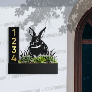 Custom Bunny Succulents Planter House Number Sign, Planter Address Plaque, Address Planter Box, Weather Resistant Steel Address Planter