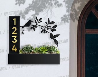 Custom Hummingbird Succulent Planter House Number Sign, Planter Address Plaque, Address Planter Box, Weather Resistant Steel Address Planter