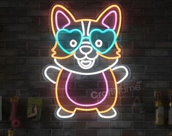 Corgi Neon Sign LED Wall Light – Cute Dog Lover Decor for Bedroom, Pet Shop or Grooming Salon