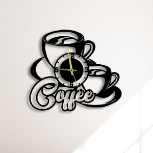 Orologio da parete in metallo con scritta "Coffee Wall Clock", orologio da parete unico per arredamento e arte murale, orologio personalizzato con tazza da caffè per caffetteria e arredamento da cucina