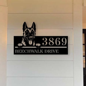 Personalized German Shepherd Dog, Puppy Metal Address Sign, House Number Hanging Address Plaque, Outdoor House Number, Outdoor Decor