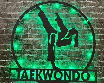 Custom Girl Karate Martial Arts Metal Wall Art with LED Light - Personalized Kid Karate Name Sign Home Ryukyuan Martial Arts Decoration