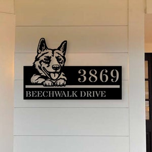 Personalized Red Heeler Dog, Puppy Metal Address Sign, Dog Lovers House Number Hanging Address Plaque, Outdoor House Number, Outdoor Decor