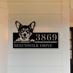 Personalized Shetland Sheepdog Dog, Cute Puppy Metal Address Sign, House Number Hanging Address Plaque, Outdoor House Number, Outdoor Decor