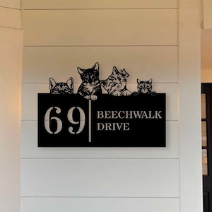 Custom Cute Peeking Cat Kitten Pet Metal Number Metal Address Sign, Cat Lovers Number Metal Name Sign Outdoor, Outdoor House Number, Address