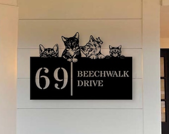 Custom Cute Peeking Cat Kitten Pet Metal Number Metal Address Sign, Cat Lovers Number Metal Name Sign Outdoor, Outdoor House Number, Address
