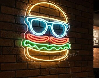 Hamburger LED Neon Light – Food Truck Decor for Restaurant Window or Bar Display
