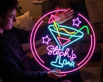 Luce al neon personalizzata per cocktail bar, insegna LED con nome personalizzato per bar di casa o decorazioni per feste, regalo per gli amanti dei cocktail