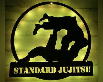 Personalized Brazilian Jiu Jitsu Metal Wall Art LED Light, Custom Martial Arts Sign, Dojo Decor, Brazilian Jiu Jitsu Gift, Jiu Jitsu Dojo