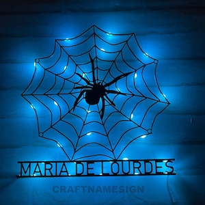 Custom Spider Web Metal Wall Art Led Light, Spider Web Sign, Halloween Scary, Black Spider Metal Sign, Halloween Decor, Creepy Spider Web