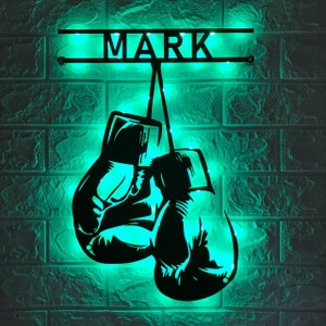 Custom Boxing Gloves Metal Wall Art with LED Light - Personalized King Boxer Name Sign - Ideal for Home Decor & Gift - Boxing Lover Gifts