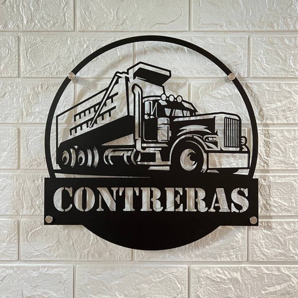 Custom Drump Truck Driver Metal Wall Art LED Light - Personalized For Trucker Name Sign Home Decor