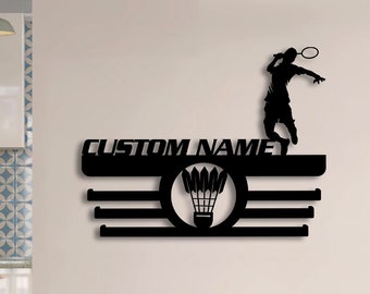Custom Metal Badminton Boy Player Medal Hanger Wall Art Light, Badminton Medal Holder, Medal Display Awards Sign, Badminton Lover Gifts