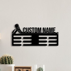 Custom Metal Hockey Medal Hanger Wall Art Led Light, Hockey Player Medal Holder, 12 Rungs for Medals & Ribbons, Medal Display Awards Sign