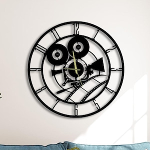 Klassische große Metall-Wanduhr mit Filmthema, Wanduhr Einzigartig für Wohnkultur und Wandkunst, personalisierte Kino-Wanduhr