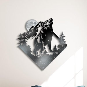 Wolf Metal Wall Art Led Light, Custom Metal Sign, Wolf Moon Night Light Metal Sign, Wolf Forest Wall Decor, Wild Animal Metal Wall Hangings