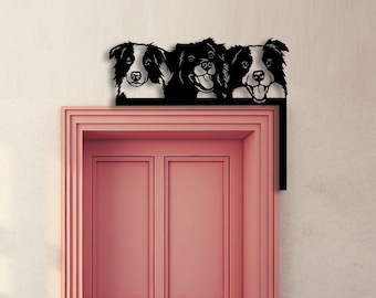 Border Collie perro puerta esquina metal pared arte, Border Collie puerta topper, Border Collie perro puerta colgante, frontera perro dormitorio puerta decoración