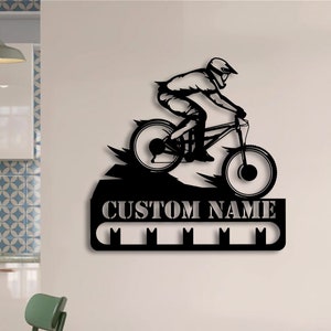 Gepersonaliseerde mountainbike medaille hanger muur kunst led licht, mountainbiker medaille houder, fietser hanger geschenken, medaille display awards teken