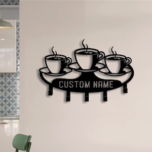 Kundenspezifischer Kaffeeliebhaber-Metallschlüsselhalter, Kaffeebar-dekorativer Schlüsselhalter, Garderobe, Eingangsbereich-Kleiderhaken, Metallschlüsselaufhänger, Schlüsselorganisator