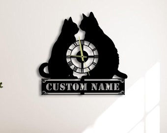 Reloj de metal personalizado con temática de gato para decoración de pared, reloj de pared único para decoración del hogar y arte mural, relojes de gato personalizados, regalos para amantes de los gatos