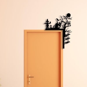 Marco de puerta de Halloween con espantapájaros, arte de pared de metal en esquina, letrero de Halloween para puerta, colgante espeluznante, decoración de Halloween para puerta de dormitorio