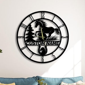 Benutzerdefinierte Reiterpferd Wanduhr, Wanduhr Einzigartig für Wohnkultur und Wandkunst, personalisierte Pferdefarm Wanduhren, Geschenk für Pferdeliebhaber