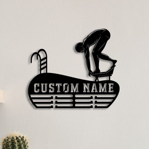 Custom Metal Swimming Medal Hanger Wall Art Led Light, Swimming Medal Holder, 12 Rungs for Medals & Ribbons, Medal Display Awards Sign