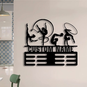 Porta medaglie per ginnastica ritmica in metallo personalizzato, decorazione da parete, luce a led, porta medaglie per giocatori di ginnastica, cartello con premi per l'esposizione delle medaglie, regalo per la ginnastica
