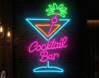Cocktail Bar Neon Sign, LED Light for Lounge Counter or Pub Styling, Stylish Glow Lighting for Nightlife Spaces, Gift for Bar Owners