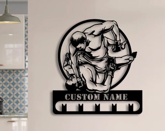 Custom MMA Fighter Metal Medal Hanger Wall Art Led Light, MMA Fighter Medal Holder, Mixed Martial Arts Gift, Medal Display Awards Sign