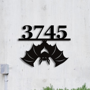 Custom Bat Halloween House Number Metal Address Sign, Bat Metal Name Sign Outdoor, Outdoor House Number, Address Plaque, Front Door Decor