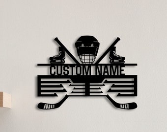 Custom Metal Hockey Medal Hanger Wall Art Led Light, Hockey Player Medal Holder, 12 Rungs for Medals & Ribbons, Medal Display Awards Sign