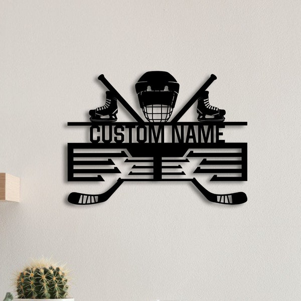 Custom Metal Hockey Medal Hanger Wall Art Led Light, Hockey Player Medal Holder, 12 Rungs for Medals & Ribbons, Medal Display Awards Sign