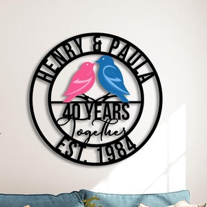 Custom 40th Wedding Anniversary Metal Wall Art Led Light, 40th Anniversary Gift, 40th Anniversary Gift for Parents, 40 Year Anniversary Sign