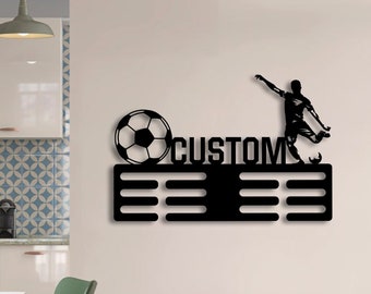 Custom Metal Soccer Medal Hanger Wall Art Led Light, Soccer Player Medal Holder, 12 Rungs for Medals & Ribbons, Medal Display Awards Sign