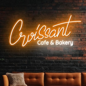 Croissant Cafe & Bakery Neon Wall Art, Bakery and Coffee Shop Led Sign, Croissant Shop Wall Decor, Croissant Coffee Bakery Wall Led Light