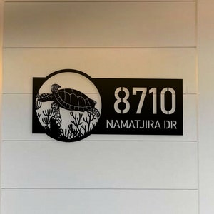 Custom Horizontal Sea Turtle Metal Address Sign, Sea Turtle Address Number Sign, House Number Hanging Address Plaque, Outdoor House Number