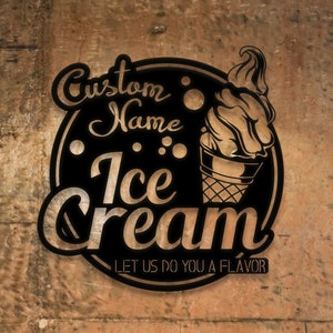 Personalized Ice Cream Shop Metal Wall Art with LED Lights, Metal Name Sign Outdoor, Custom Name Sign for Ice Cream Lovers Home Decor