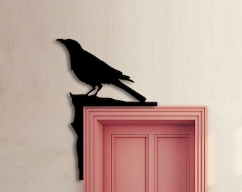 Black Crow Raven Door Corner Metal Wall Art, Black Raven Door Topper, Black Crow Door Hanging, Raven Bedroom Door Decoration