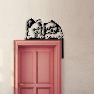 Peeking Pomeranian Dog Door Corner Metal Wall Art, Pomeranian Door Topper, Pomeranian Dog Door Hanging, Pomeranian Bedroom Door Decoration